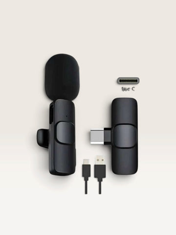 URBAN.MEENA K8 wireless lavalier microphone with Type-C receiver, black clip-on mic for mobile video recording.